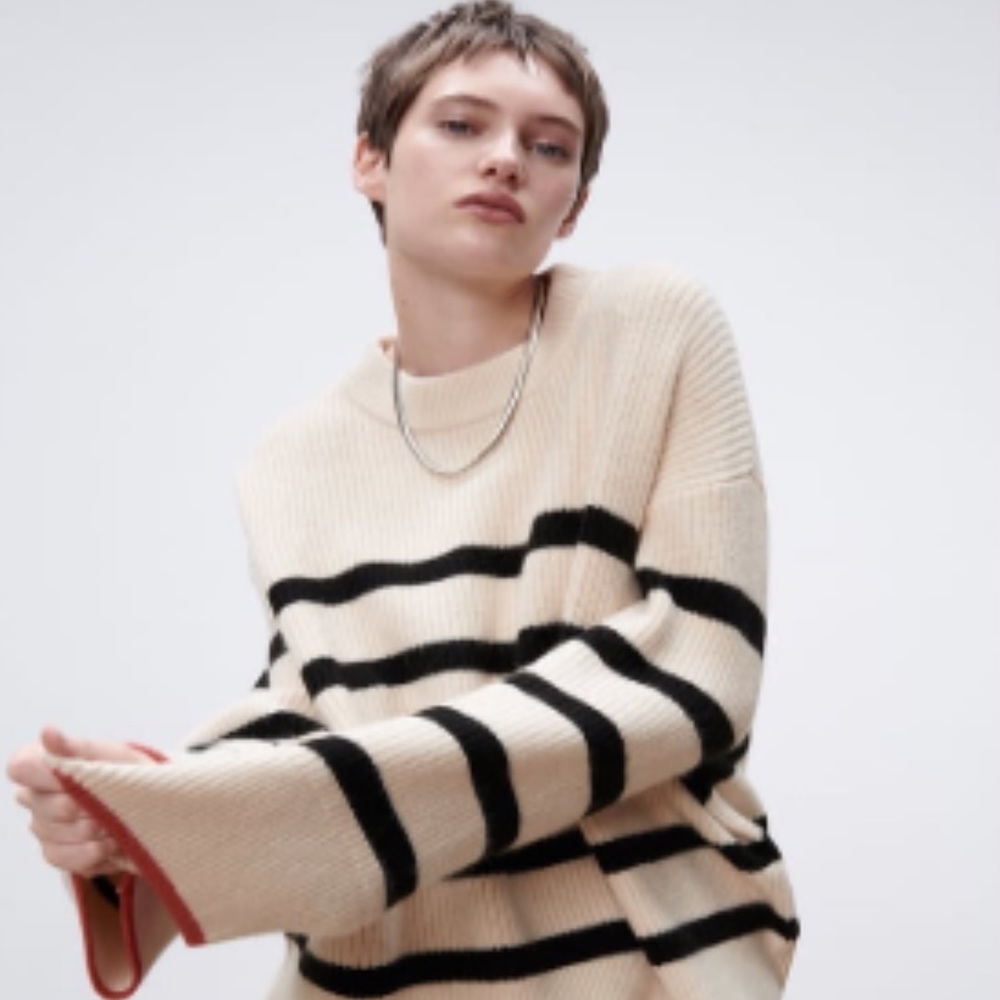 Zara Mockneck Striped Sweater